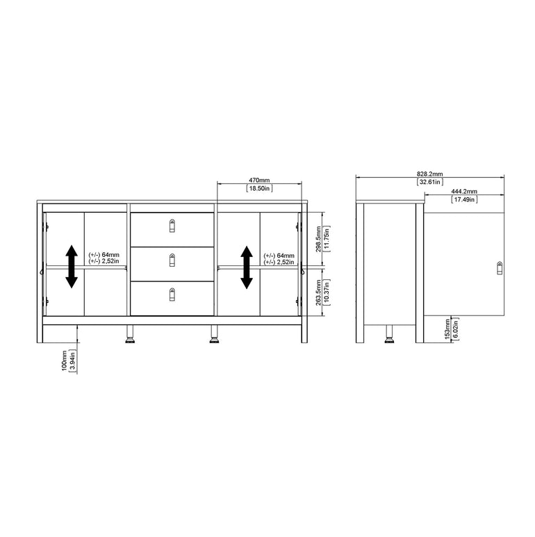 Valencia Sideboard 2 doors + 3 drawers in White