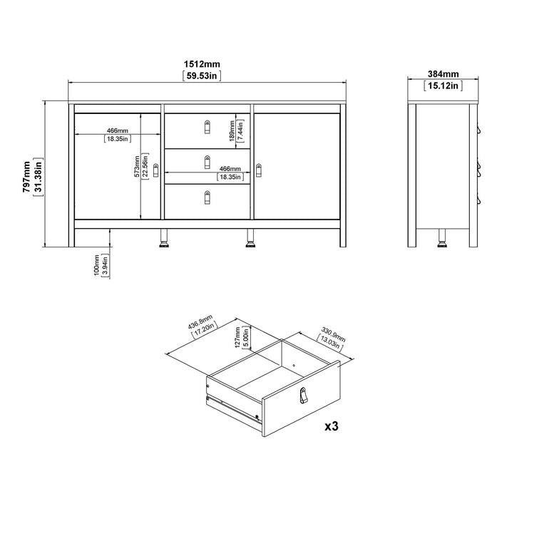 Valencia Sideboard 2 doors + 3 drawers in White