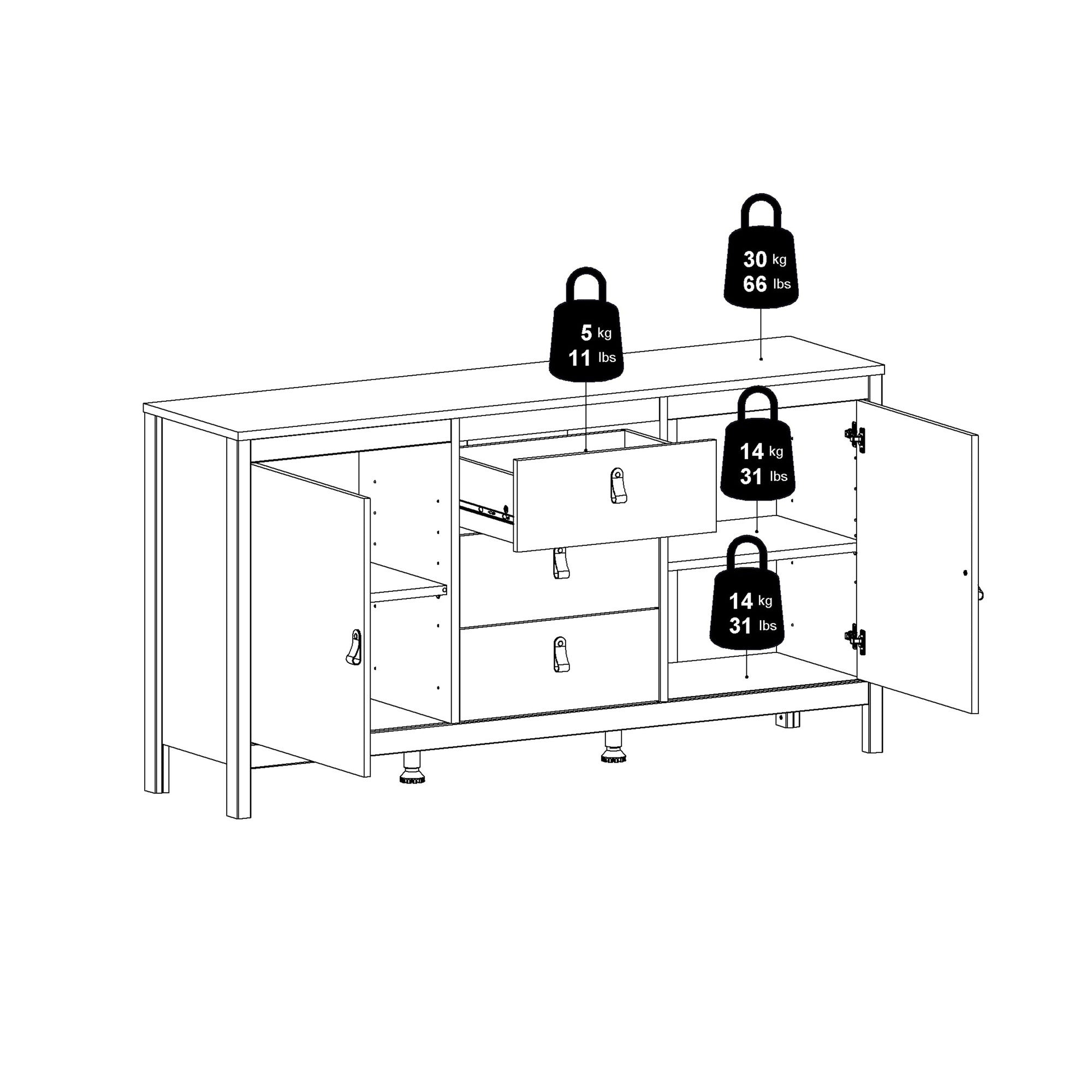 Valencia Sideboard 2 doors in Matt Black