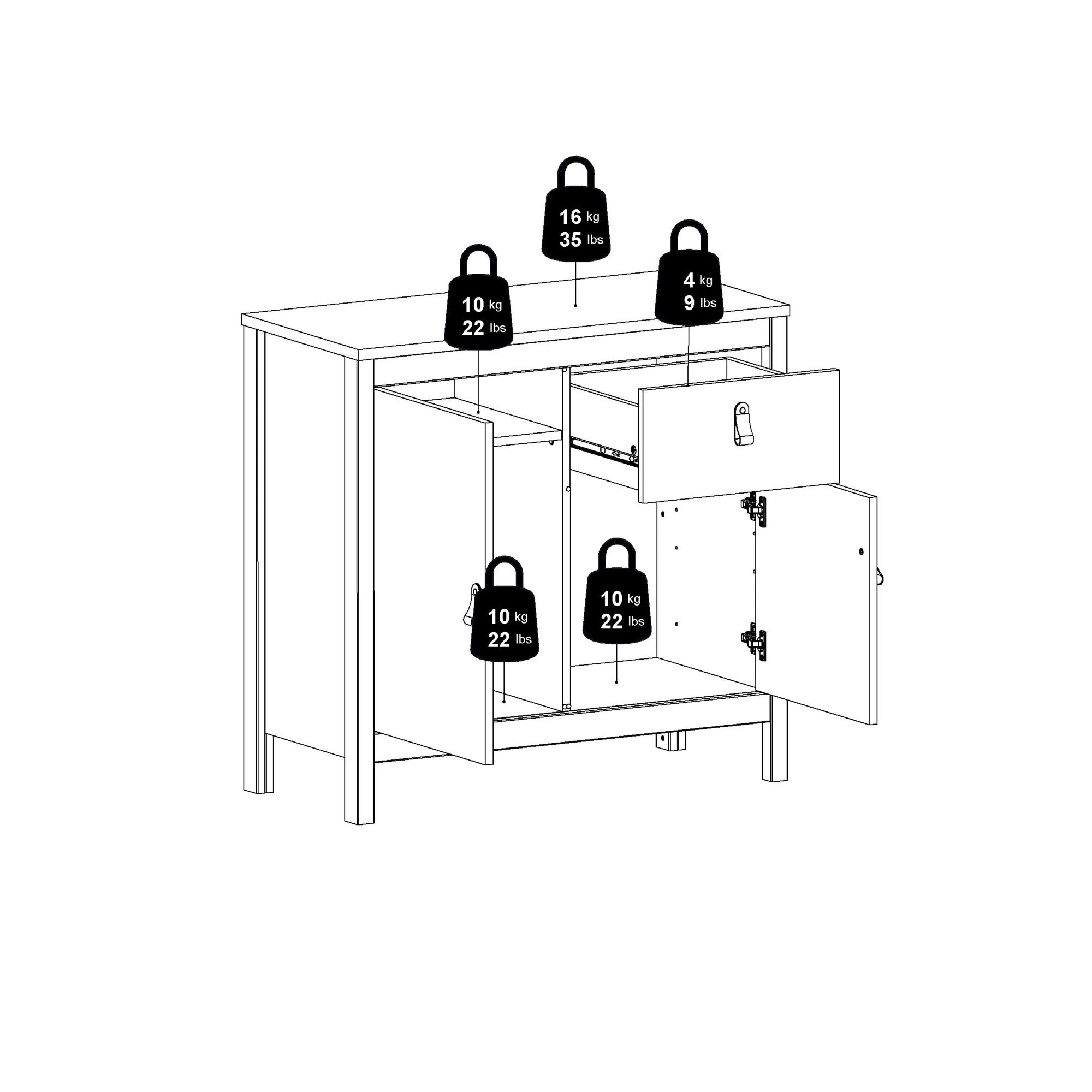 Valencia Sideboard 2 doors + 1 drawer in White