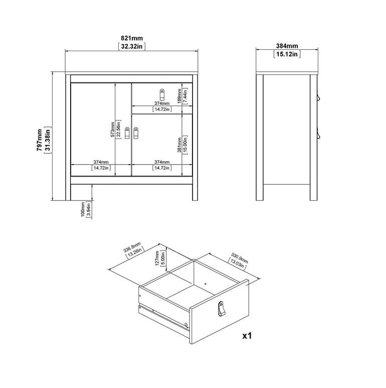 Valencia Sideboard 2 doors + 1 drawer in White