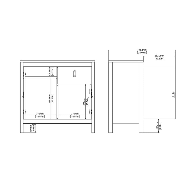 Valencia Sideboard 2 doors + 1 drawer in White