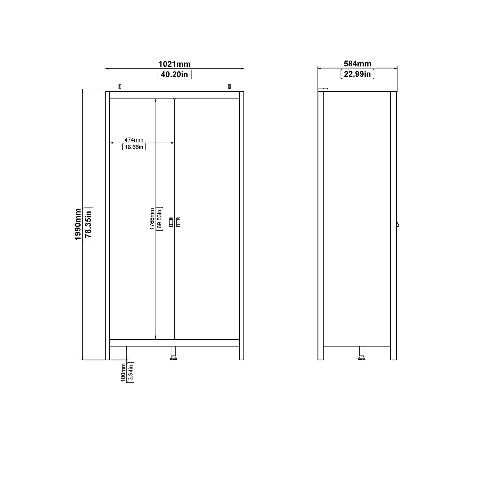 Valencia Wardrobe with 2 doors in White