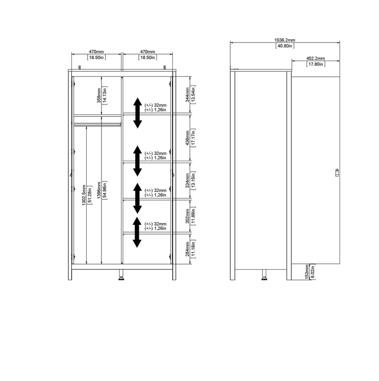 Valencia Wardrobe with 2 doors in White