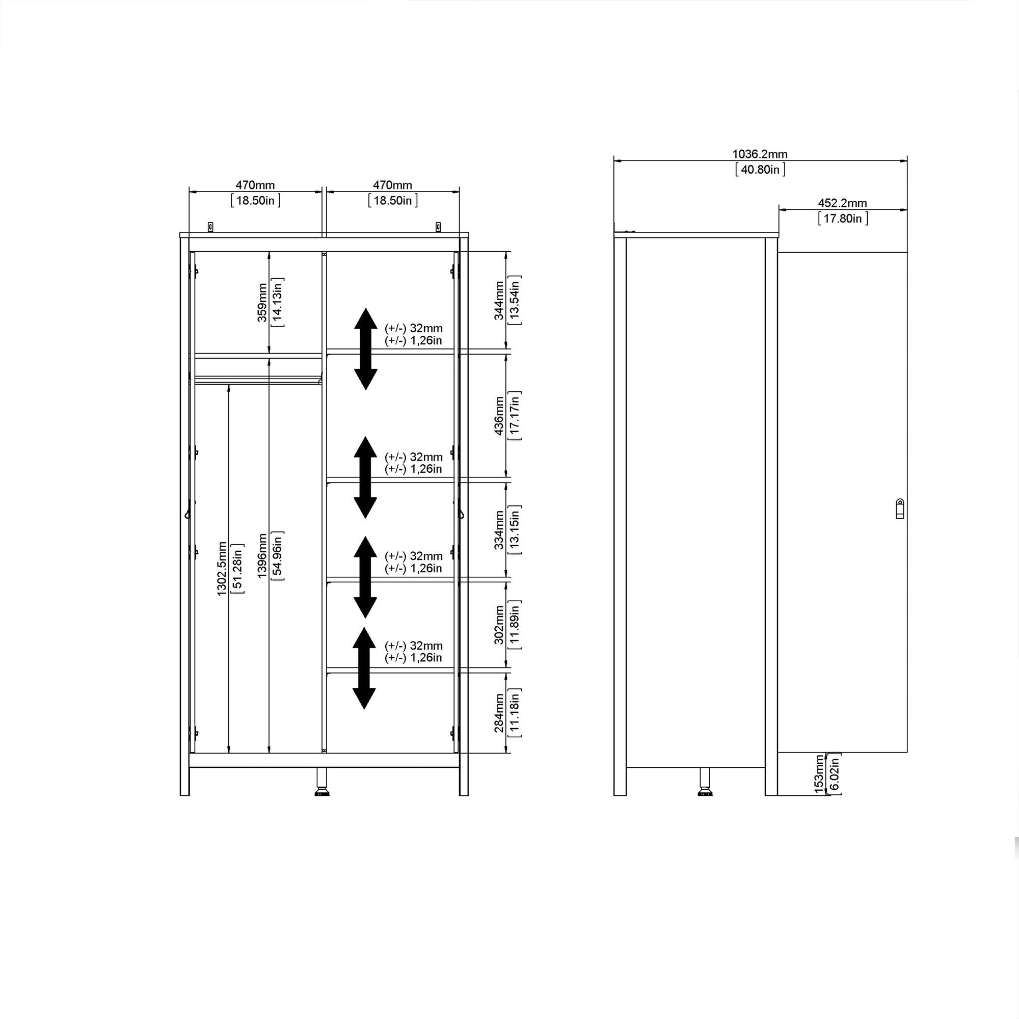 Valencia Wardrobe with 2 doors in Matt Black