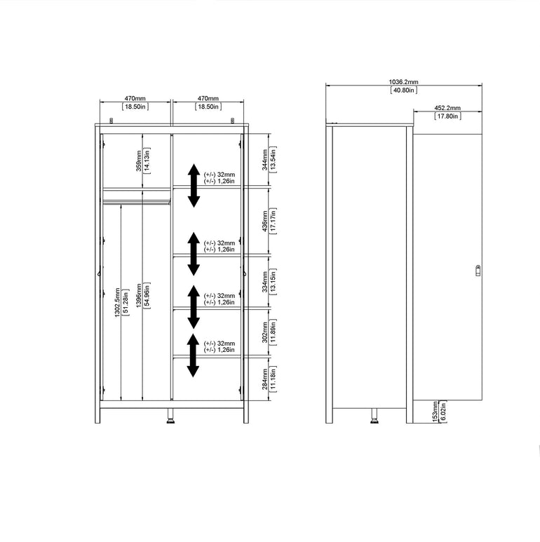 Valencia Wardrobe with 2 doors in Matt Black