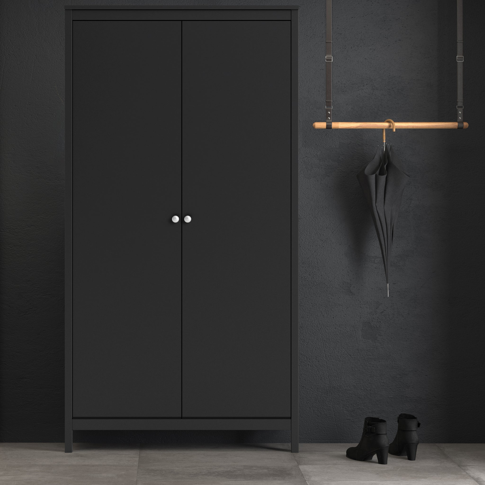 Valencia Wardrobe with 2 doors in Matt Black