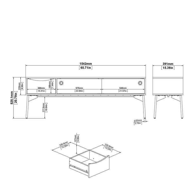 Pelt TV-Unit 2 sliding Doors + 1 Drawer in Grey and White