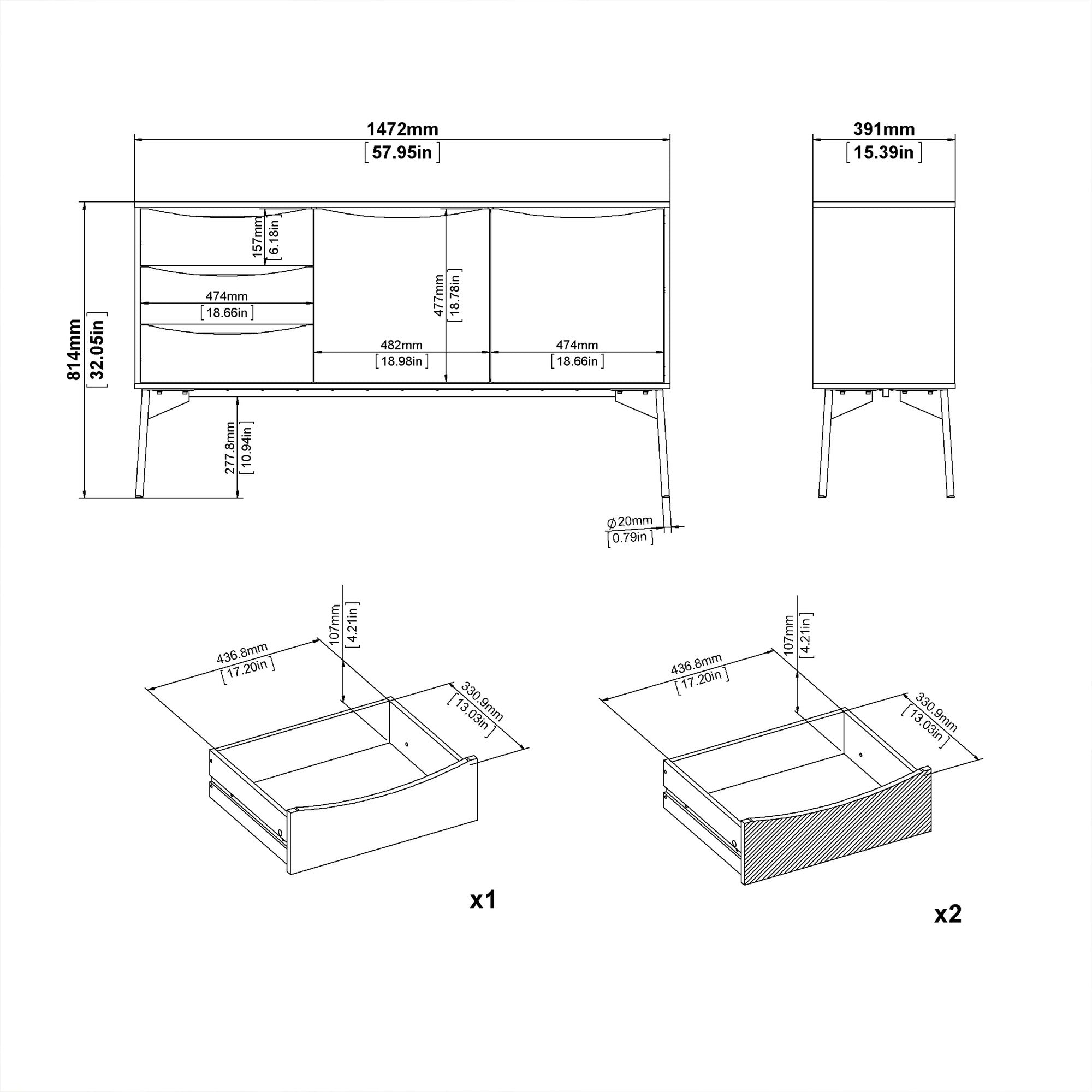 Pelt Sideboard 2 Doors + 3 Drawers