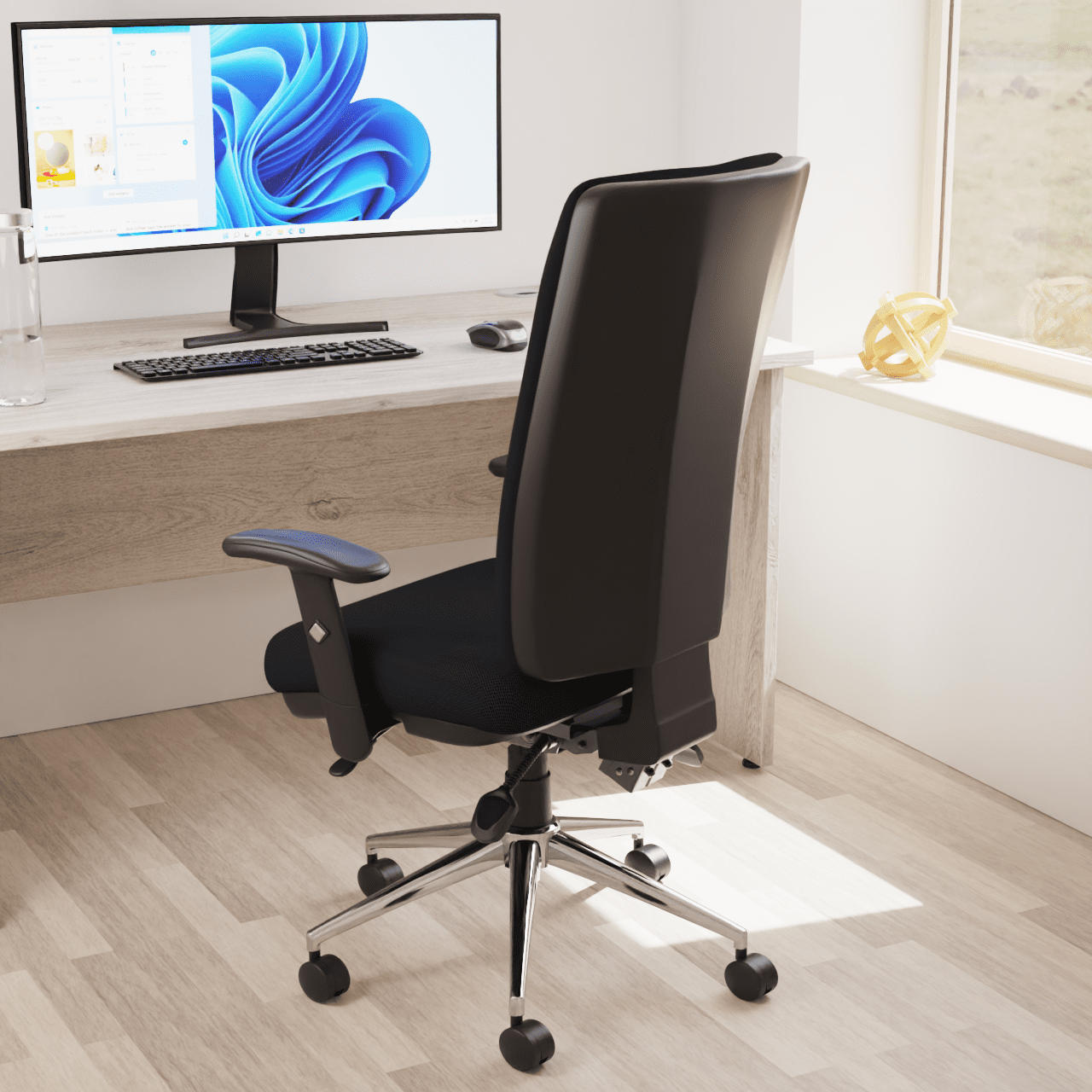 Chiro High Back Task Operator Office Chair - 24hr Usage, Adjustable Lumbar Support, Chrome Metal Frame, 150kg Capacity, Flat Packed (700x700x1080mm)