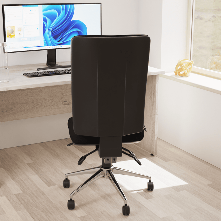 Chiro High Back Task Operator Office Chair - 24hr Usage, Adjustable Lumbar Support, Chrome Metal Frame, 150kg Capacity, Flat Packed (700x700x1080mm)