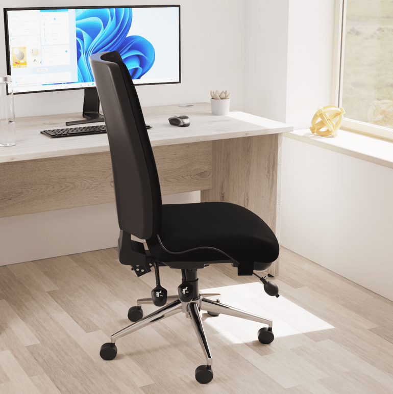 Chiro High Back Task Operator Office Chair - 24hr Usage, Adjustable Lumbar Support, Chrome Metal Frame, 150kg Capacity, Flat Packed (700x700x1080mm)