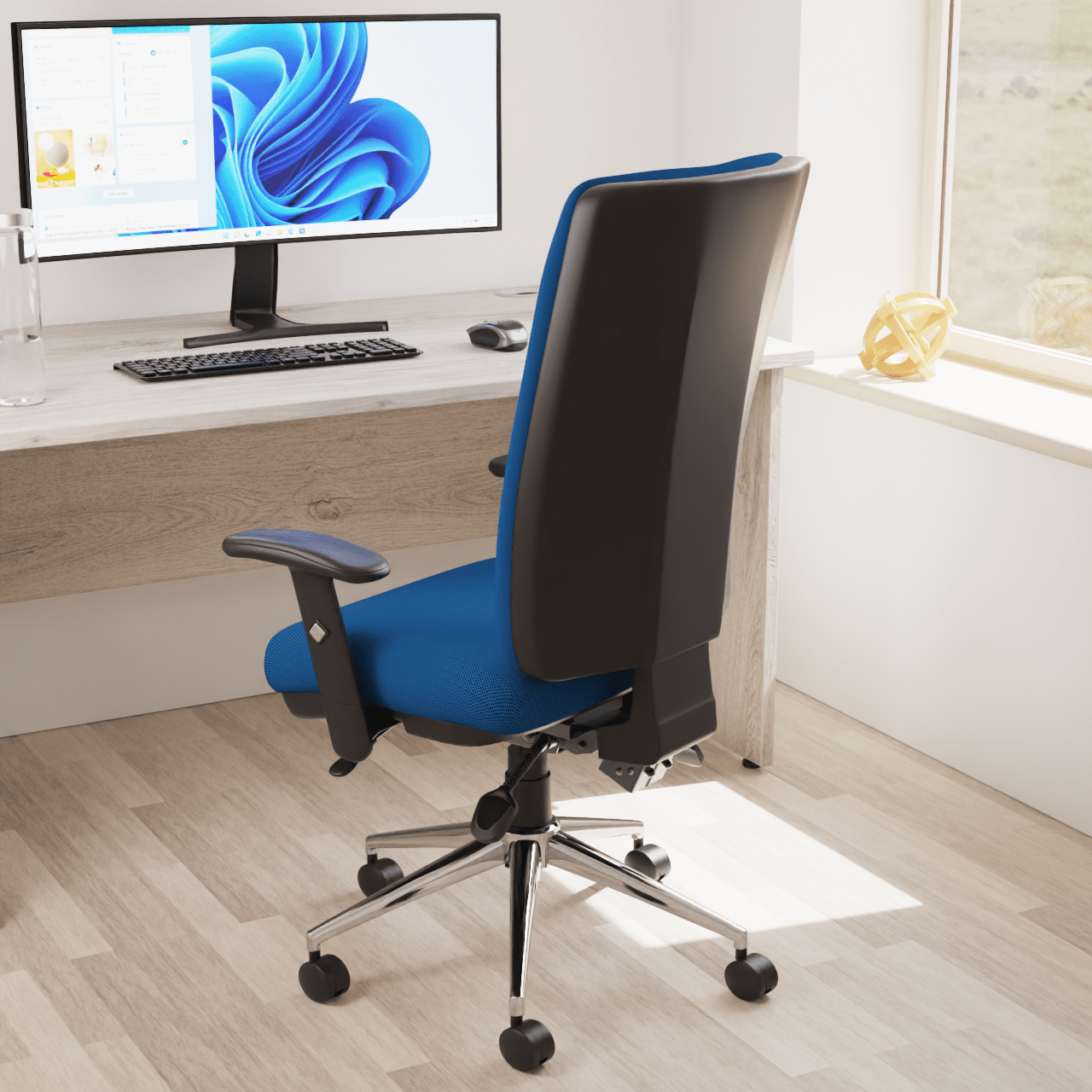 Chiro High Back Task Operator Office Chair - 24hr Usage, Adjustable Lumbar Support, Chrome Metal Frame, 150kg Capacity, Flat Packed (700x700x1080mm)