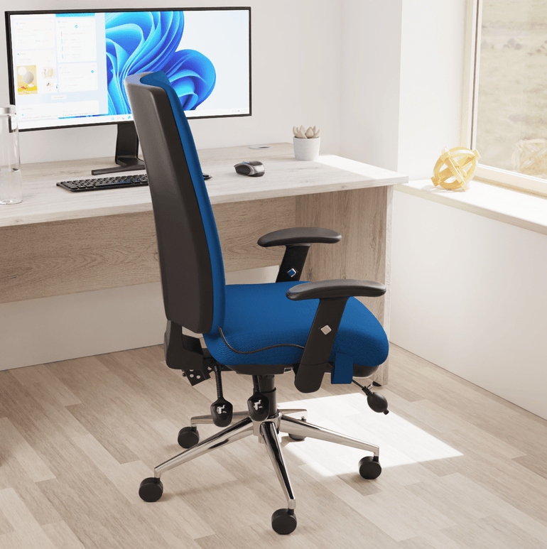 Chiro High Back Task Operator Office Chair - 24hr Usage, Adjustable Lumbar Support, Chrome Metal Frame, 150kg Capacity, Flat Packed (700x700x1080mm)