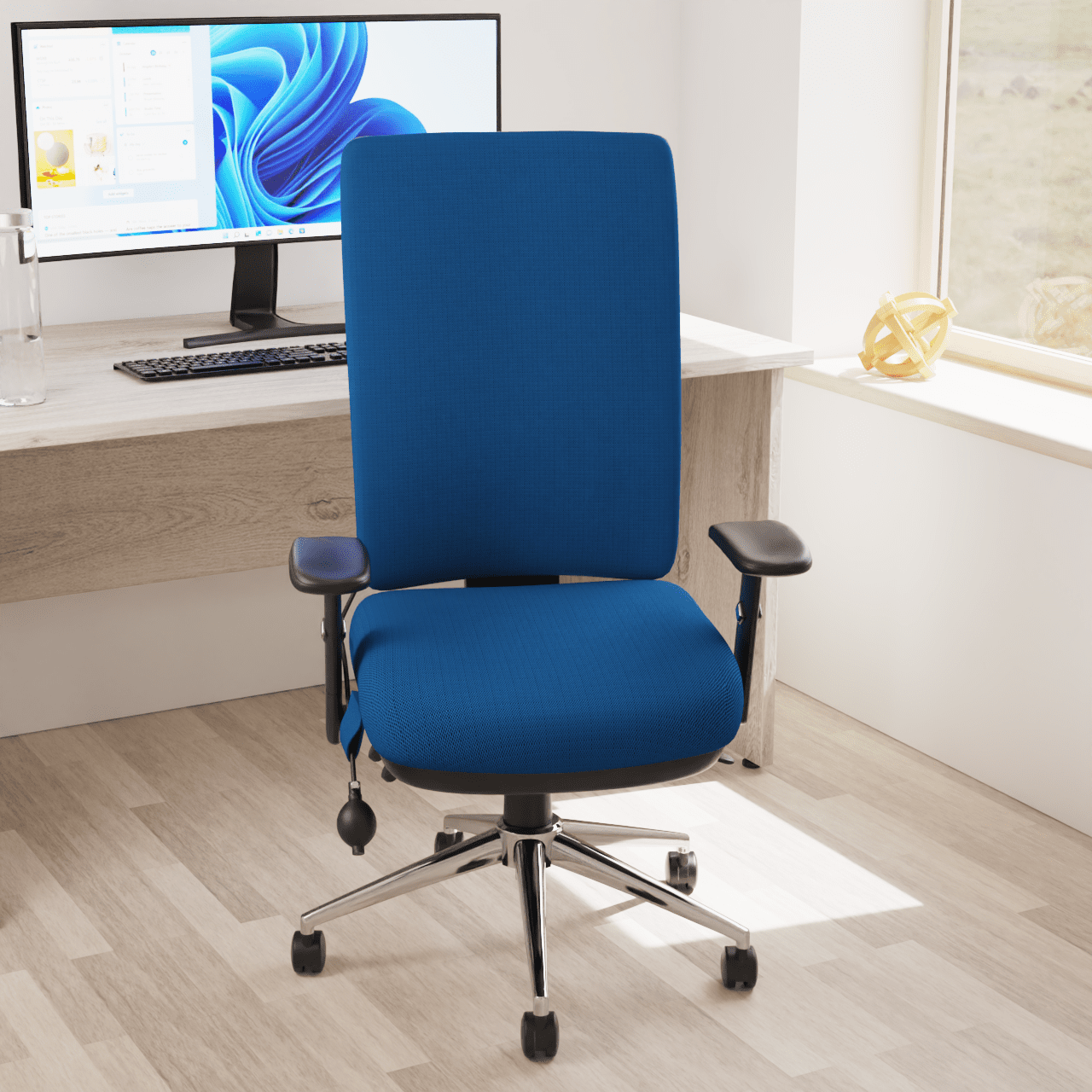 Chiro High Back Task Operator Office Chair - 24hr Usage, Adjustable Lumbar Support, Chrome Metal Frame, 150kg Capacity, Flat Packed (700x700x1080mm)