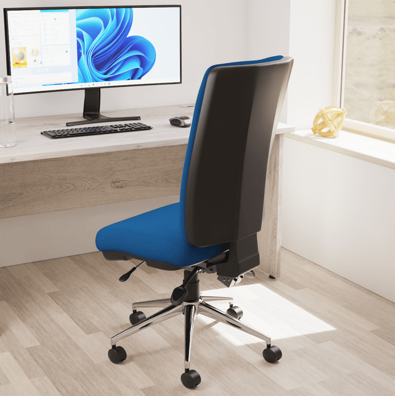 Chiro High Back Task Operator Office Chair - 24hr Usage, Adjustable Lumbar Support, Chrome Metal Frame, 150kg Capacity, Flat Packed (700x700x1080mm)