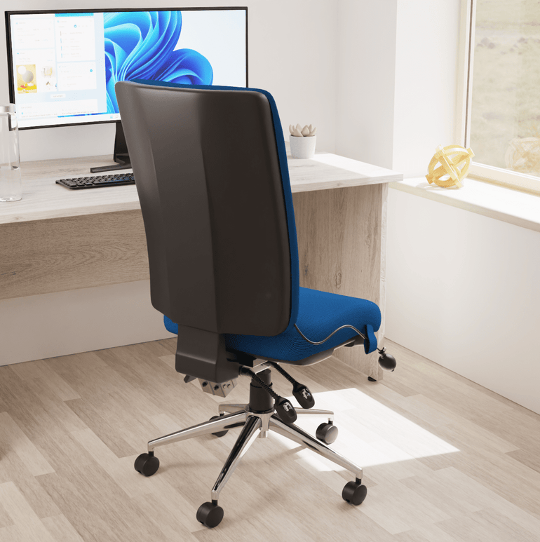 Chiro High Back Task Operator Office Chair - 24hr Usage, Adjustable Lumbar Support, Chrome Metal Frame, 150kg Capacity, Flat Packed (700x700x1080mm)