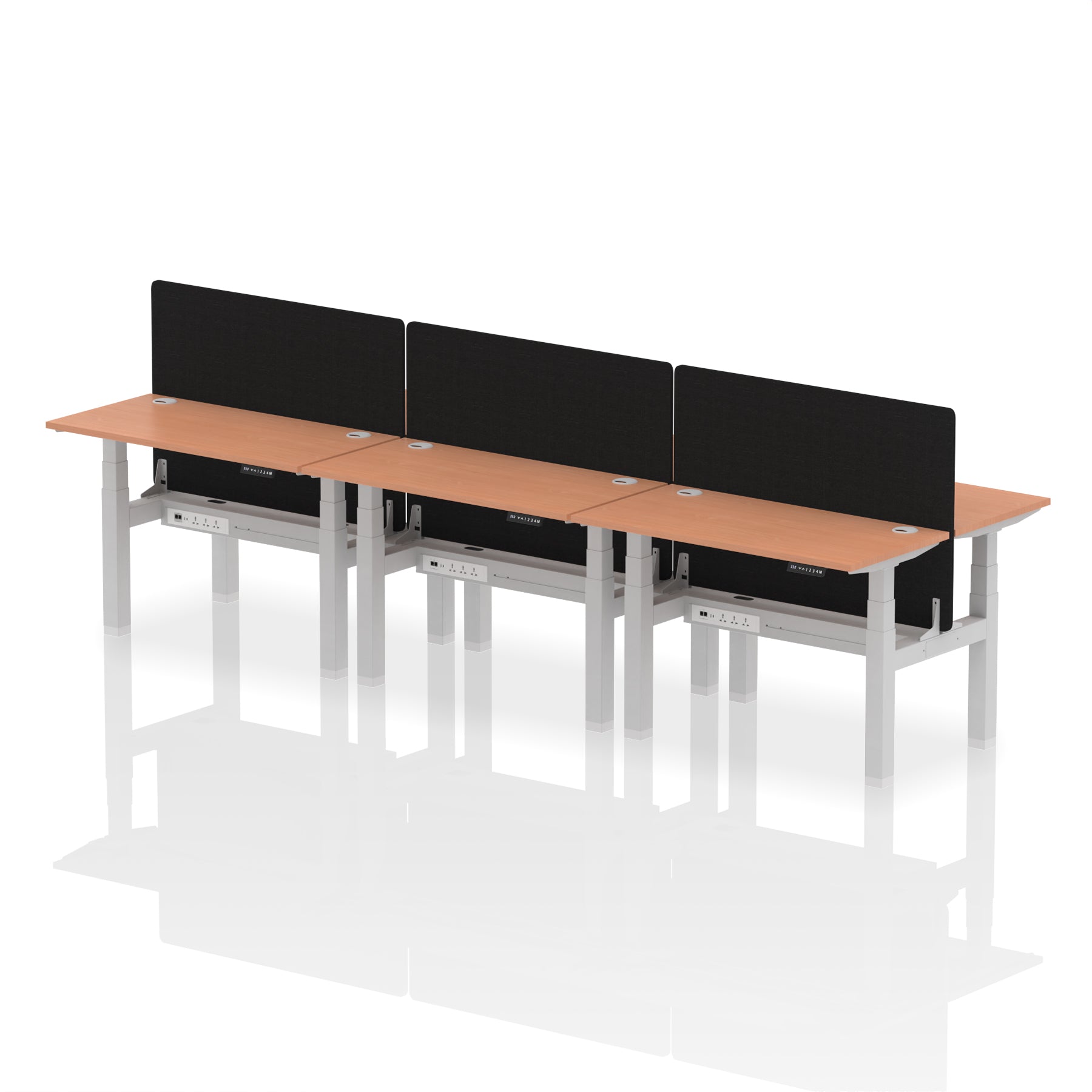 Air Back-to-Back Slimline Height Adjustable Bench Desk - 6 Person with Black Straight Screen