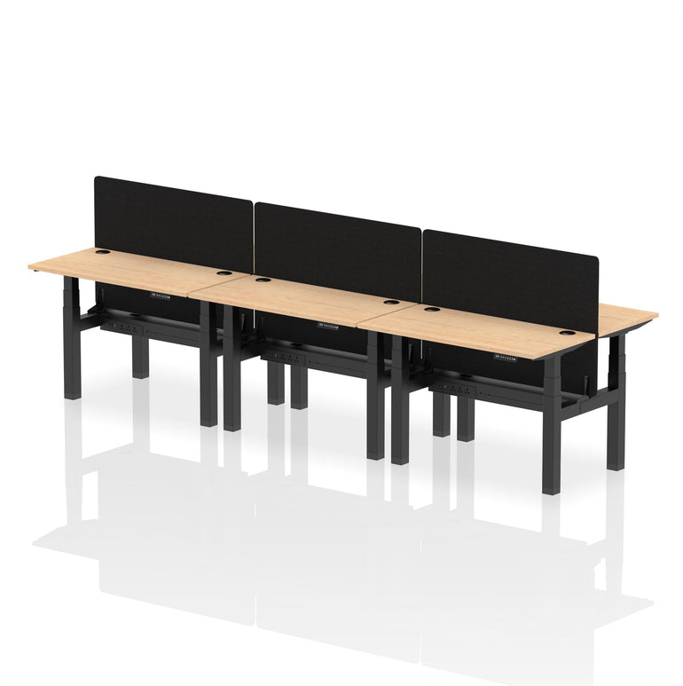 Air Back-to-Back Slimline Height Adjustable Bench Desk - 6 Person with Black Straight Screen