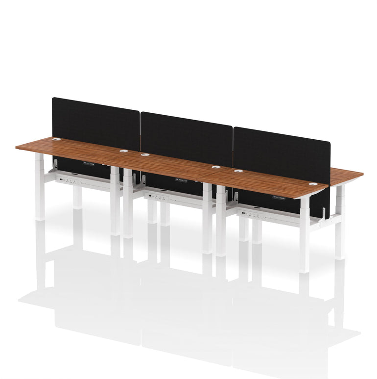 Air Back-to-Back Slimline Height Adjustable Bench Desk - 6 Person with Black Straight Screen