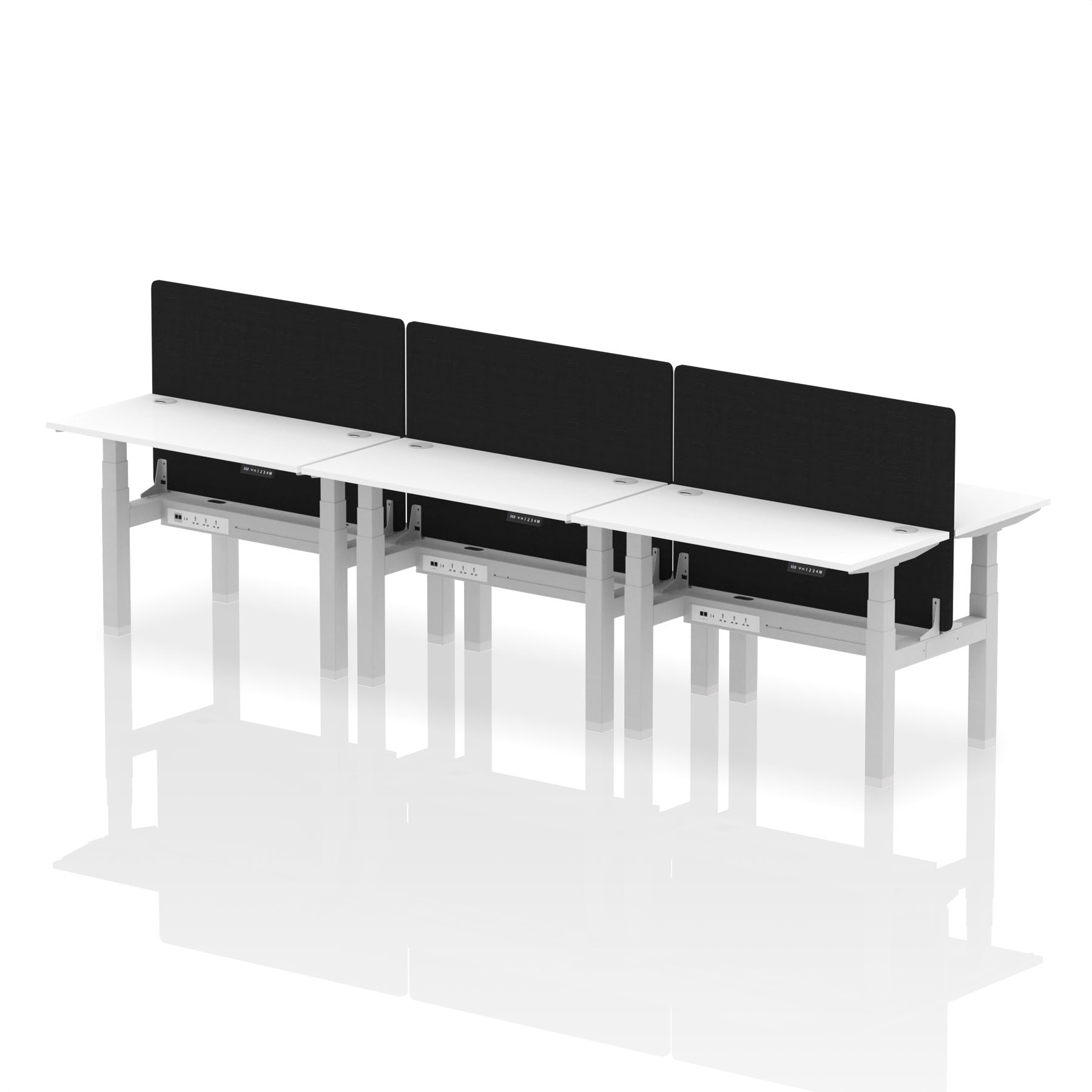 Air Back-to-Back Slimline Height Adjustable Bench Desk - 6 Person with Black Straight Screen