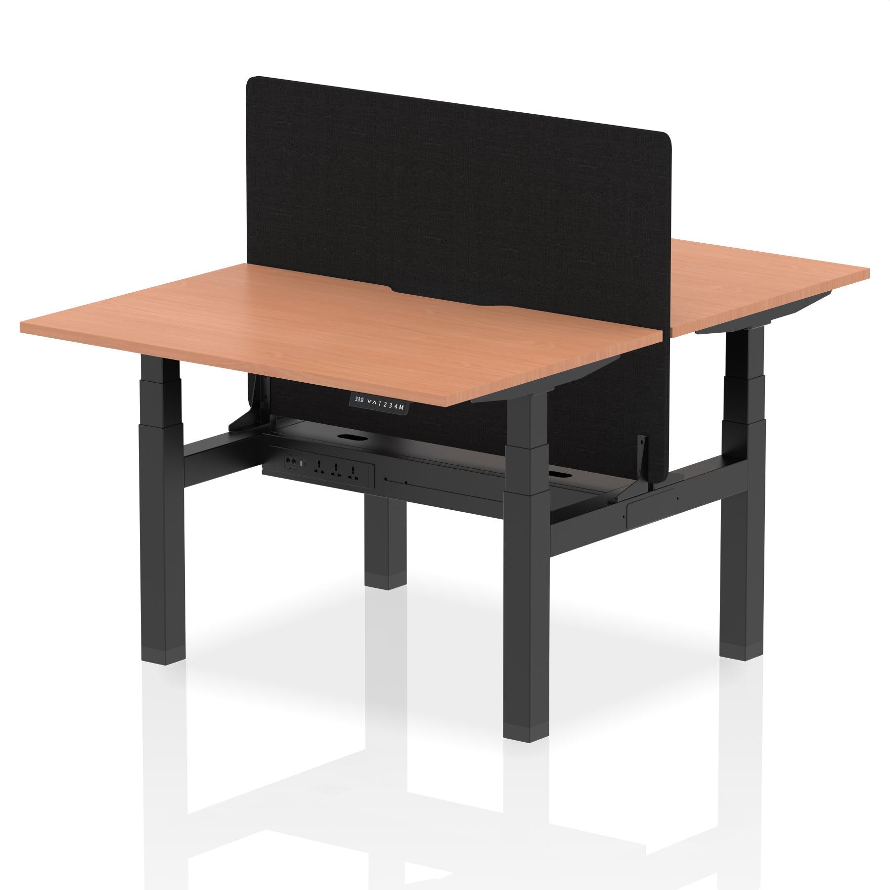 Air Back-to-Back Scalloped Edge Height Adjustable Bench Desk - 2 Person with Black Straight Screen