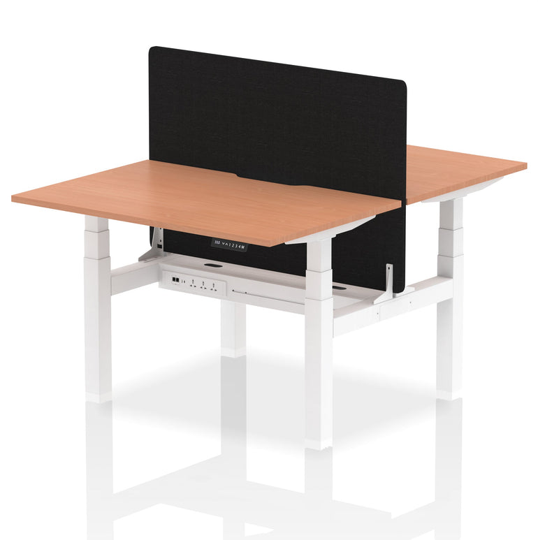 Air Back-to-Back Scalloped Edge Height Adjustable Bench Desk - 2 Person with Black Straight Screen