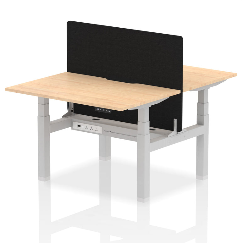 Air Back-to-Back Scalloped Edge Height Adjustable Bench Desk - 2 Person with Black Straight Screen