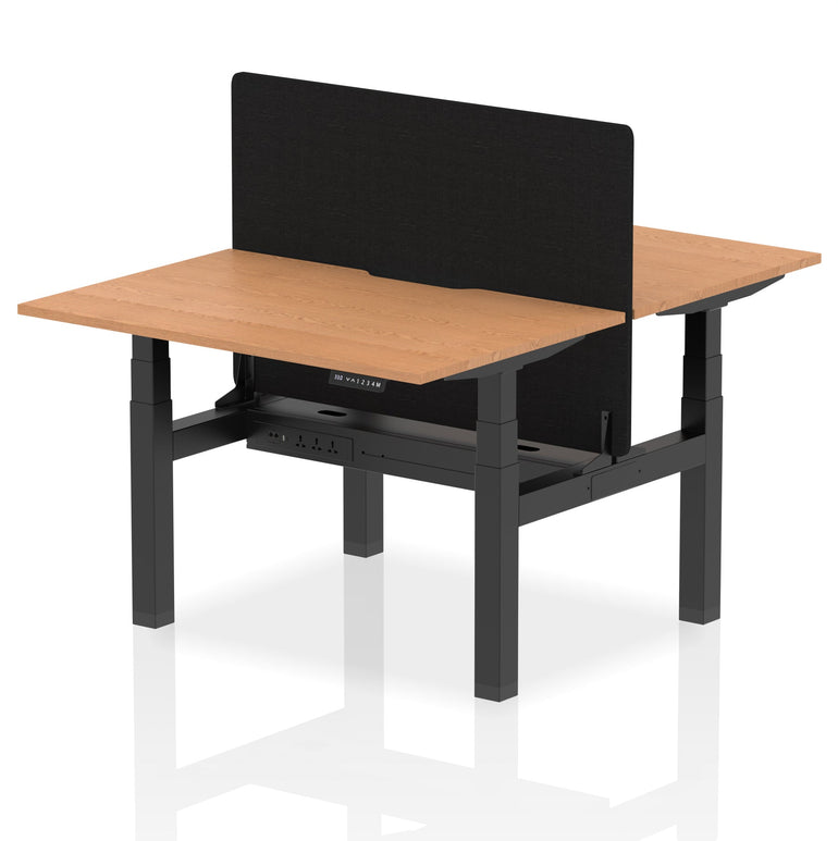 Air Back-to-Back Scalloped Edge Height Adjustable Bench Desk - 2 Person with Black Straight Screen