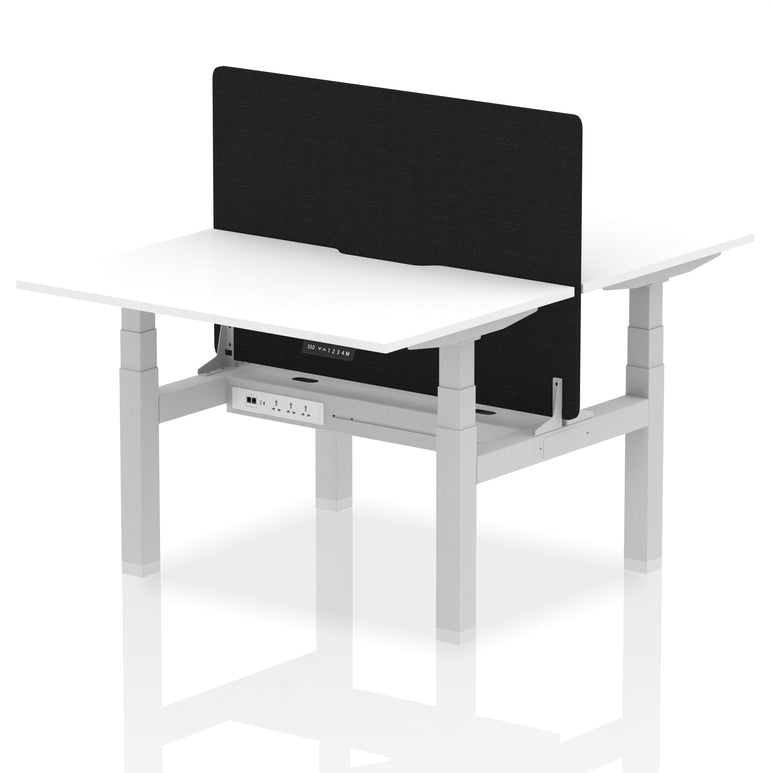 Air Back-to-Back Scalloped Edge Height Adjustable Bench Desk - 2 Person with Black Straight Screen