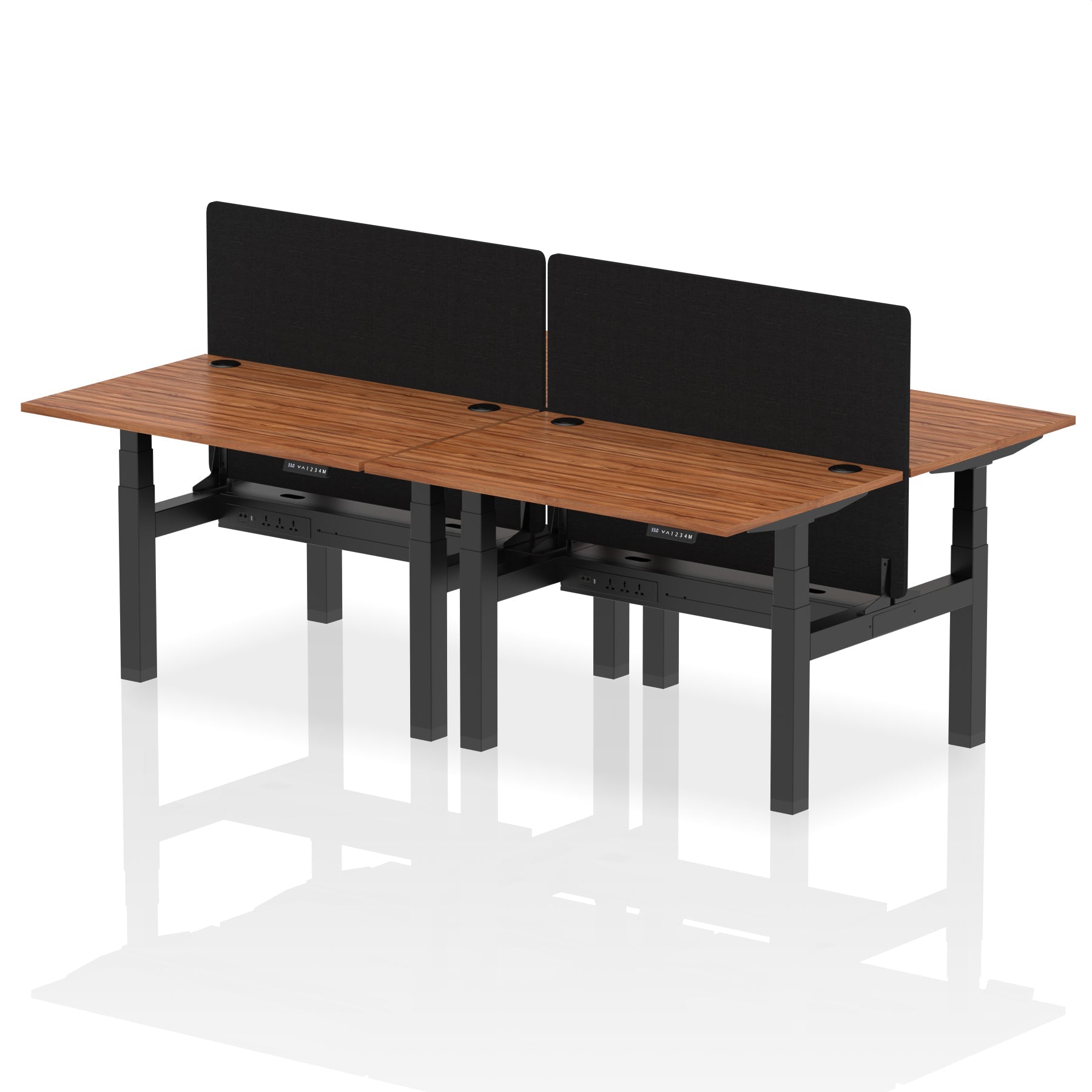 Air Back-to-Back Height Adjustable Bench Desk - 4 Person with Black Straight Screen