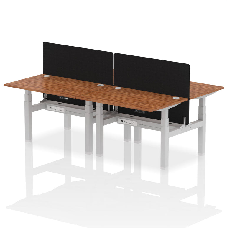 Air Back-to-Back Height Adjustable Bench Desk - 4 Person with Black Straight Screen