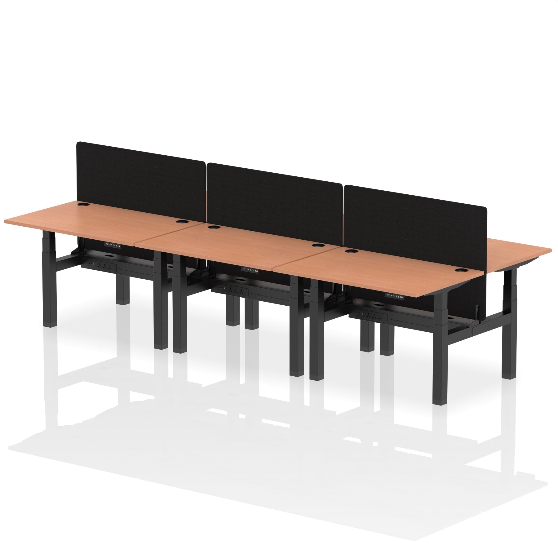 Air Back-to-Back Height Adjustable Bench Desk - 6 Person with Black Straight Screen