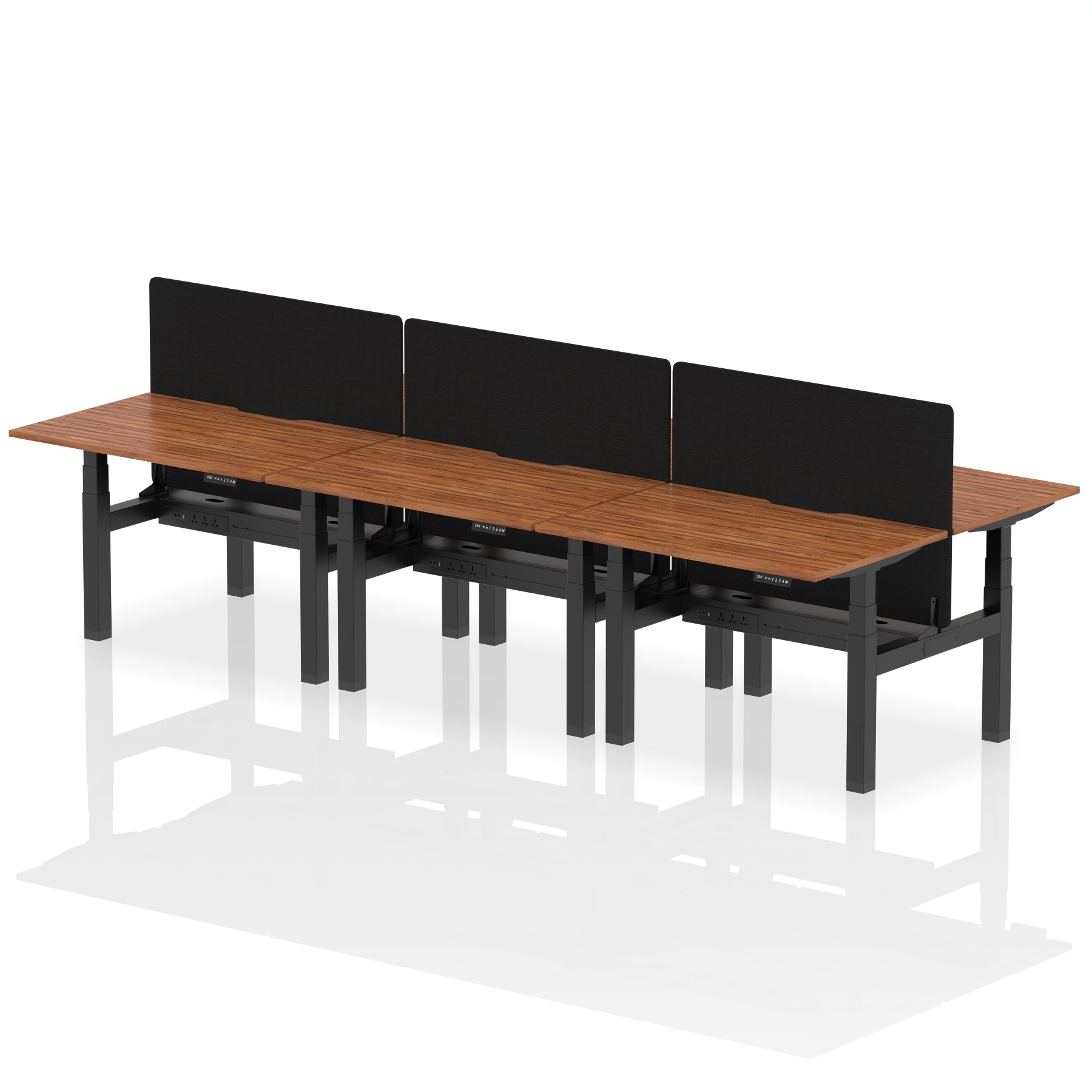 Air Back-to-Back Scalloped Edge Height Adjustable Bench Desk - 6 Person with Black Straight Screen