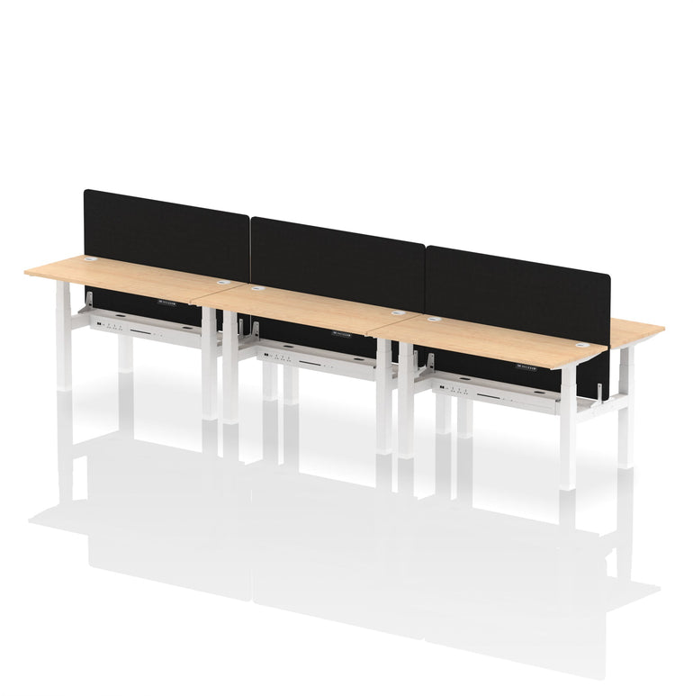 Air Back-to-Back Slimline Height Adjustable Bench Desk - 6 Person with Black Straight Screen