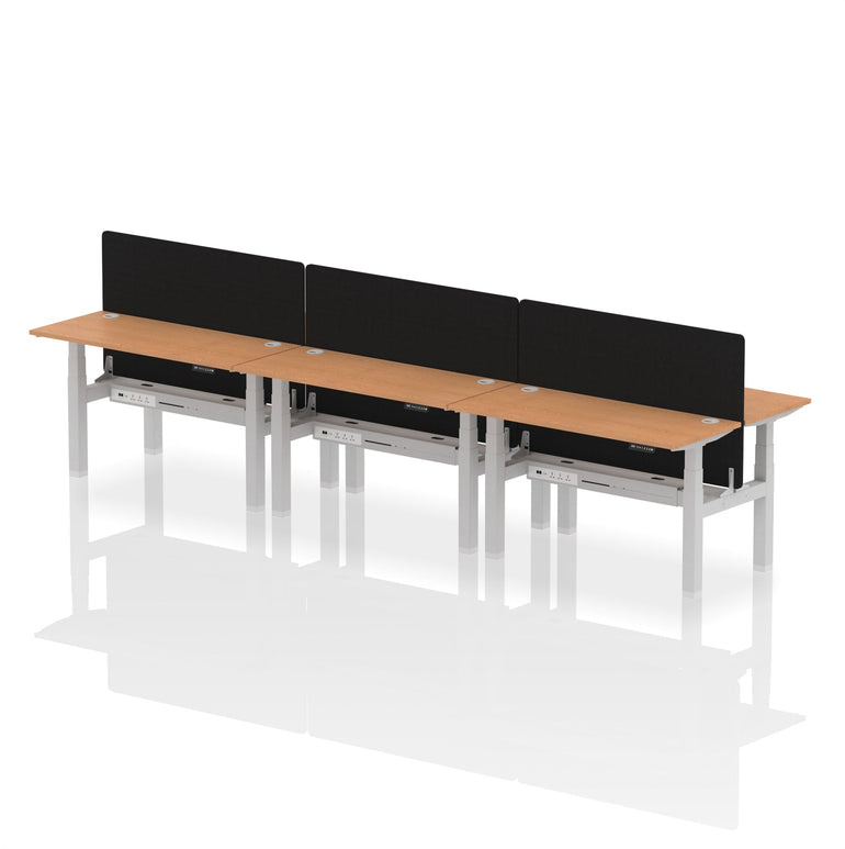 Air Back-to-Back Slimline Height Adjustable Bench Desk - 6 Person with Black Straight Screen