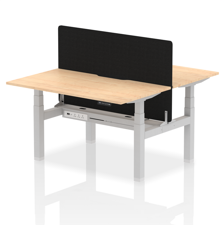 Air Back-to-Back Scalloped Edge Height Adjustable Bench Desk - 2 Person with Black Straight Screen