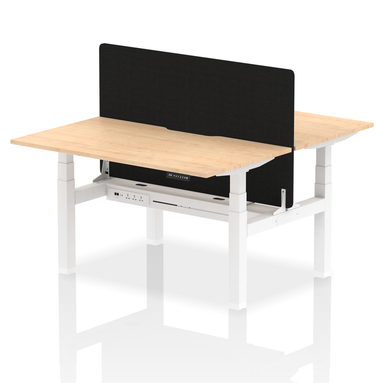 Air Back-to-Back Scalloped Edge Height Adjustable Bench Desk - 2 Person with Black Straight Screen