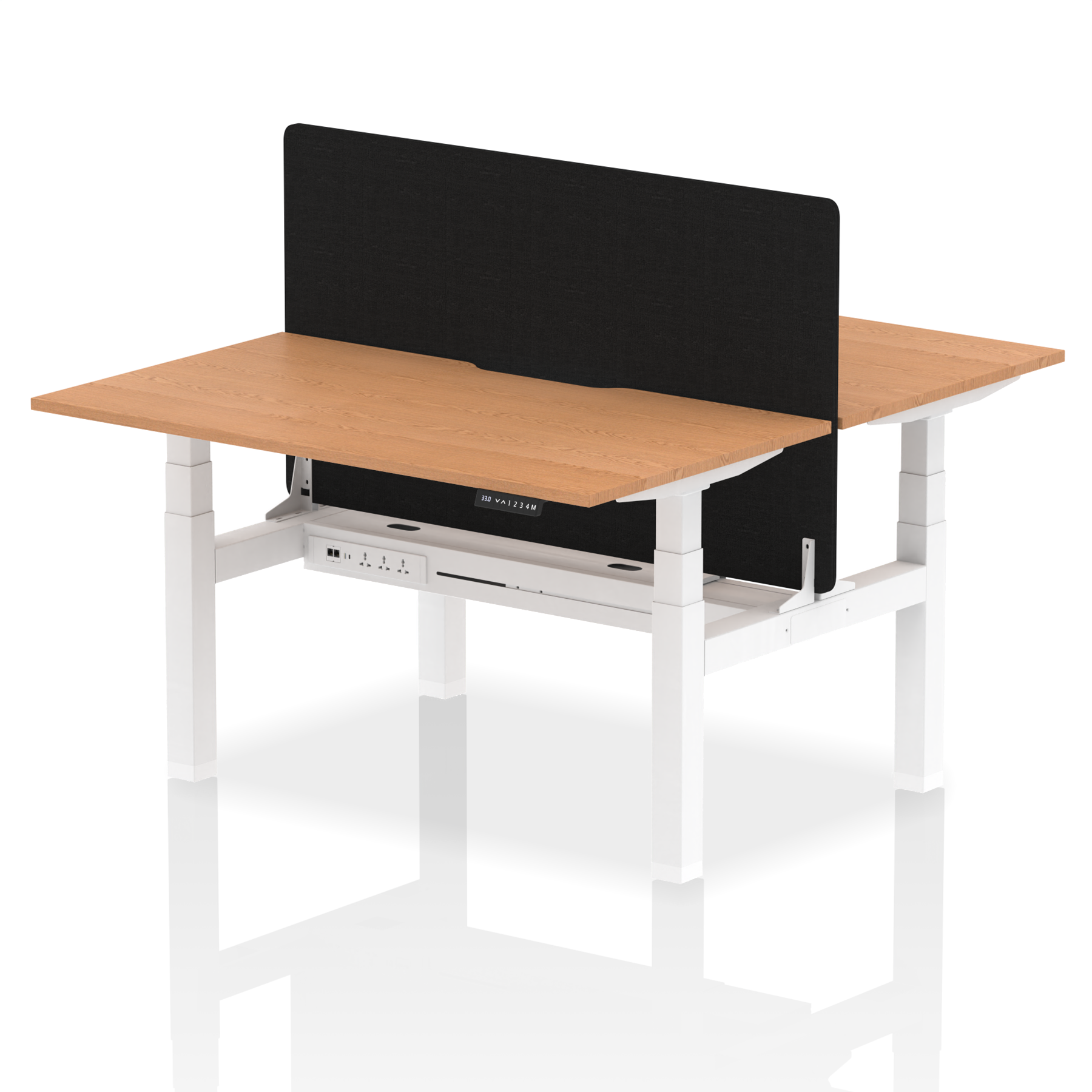 Air Back-to-Back Scalloped Edge Height Adjustable Bench Desk - 2 Person with Black Straight Screen