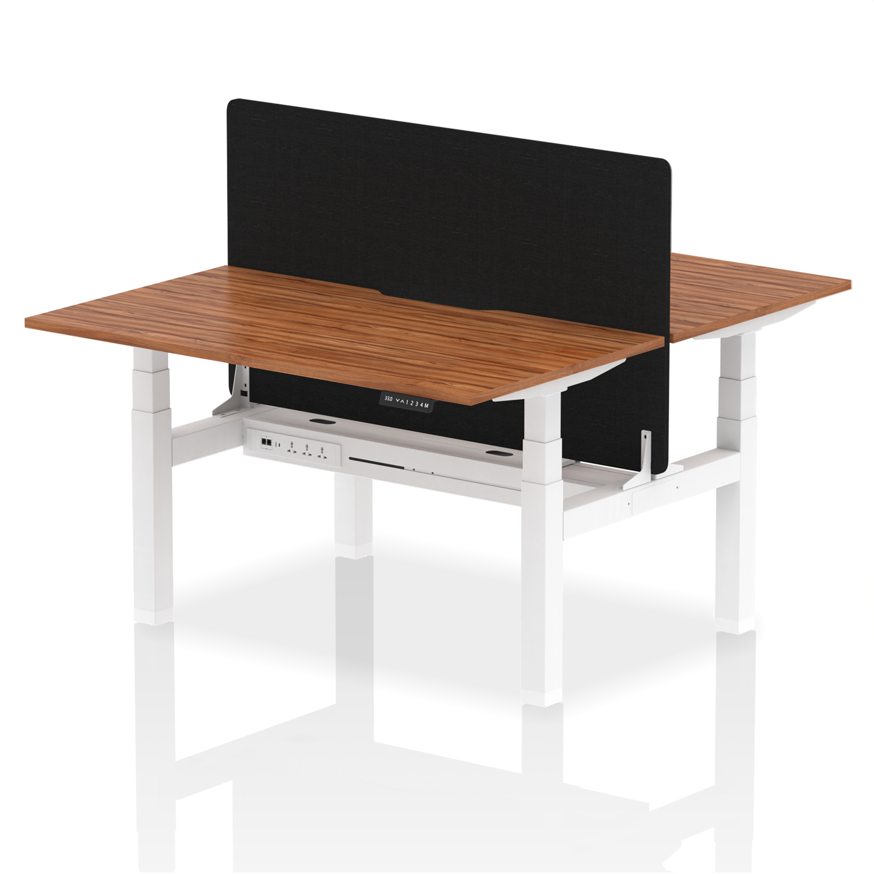 Air Back-to-Back Scalloped Edge Height Adjustable Bench Desk - 2 Person with Black Straight Screen