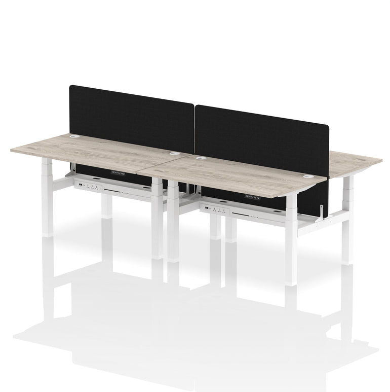 Air Back-to-Back Height Adjustable Bench Desk - 4 Person with Black Straight Screen