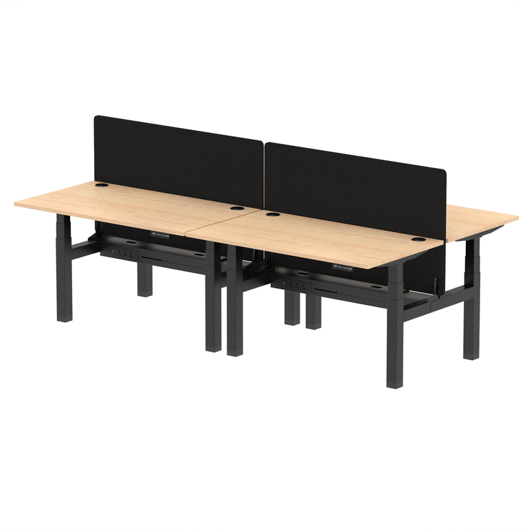 Air Back-to-Back Height Adjustable Bench Desk - 4 Person with Black Straight Screen