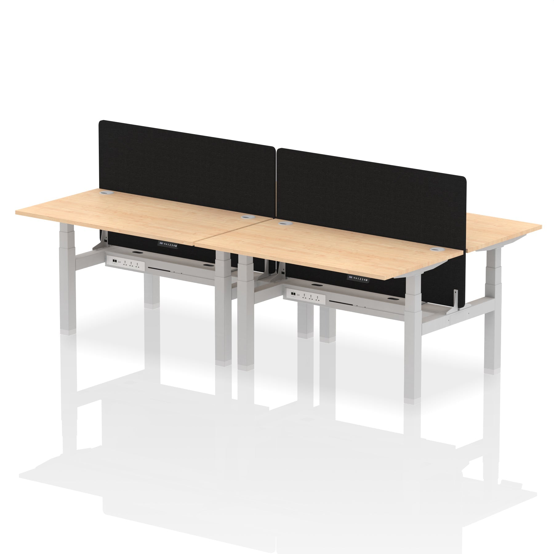 Air Back-to-Back Height Adjustable Bench Desk - 4 Person with Black Straight Screen