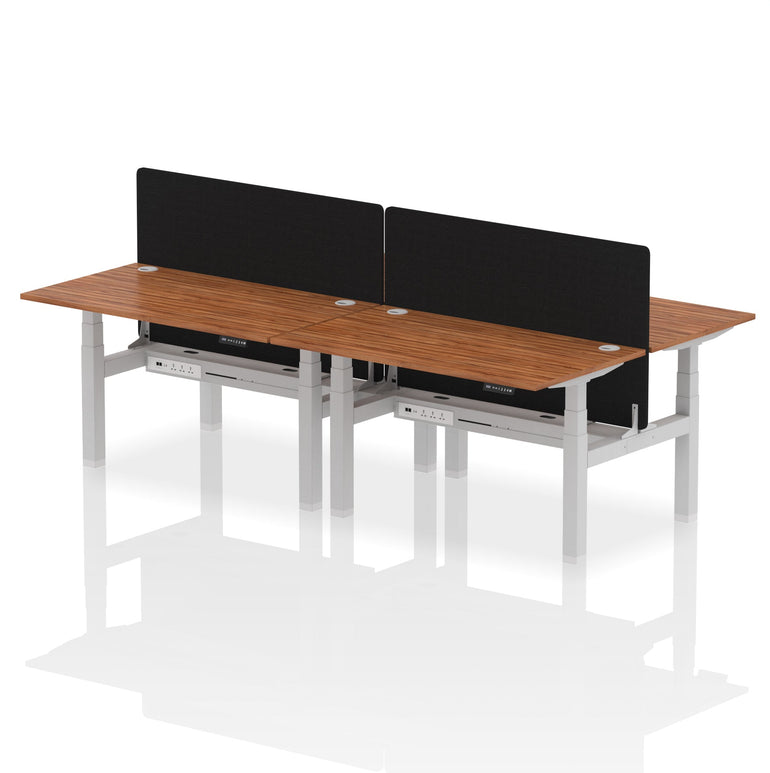 Air Back-to-Back Height Adjustable Bench Desk - 4 Person with Black Straight Screen