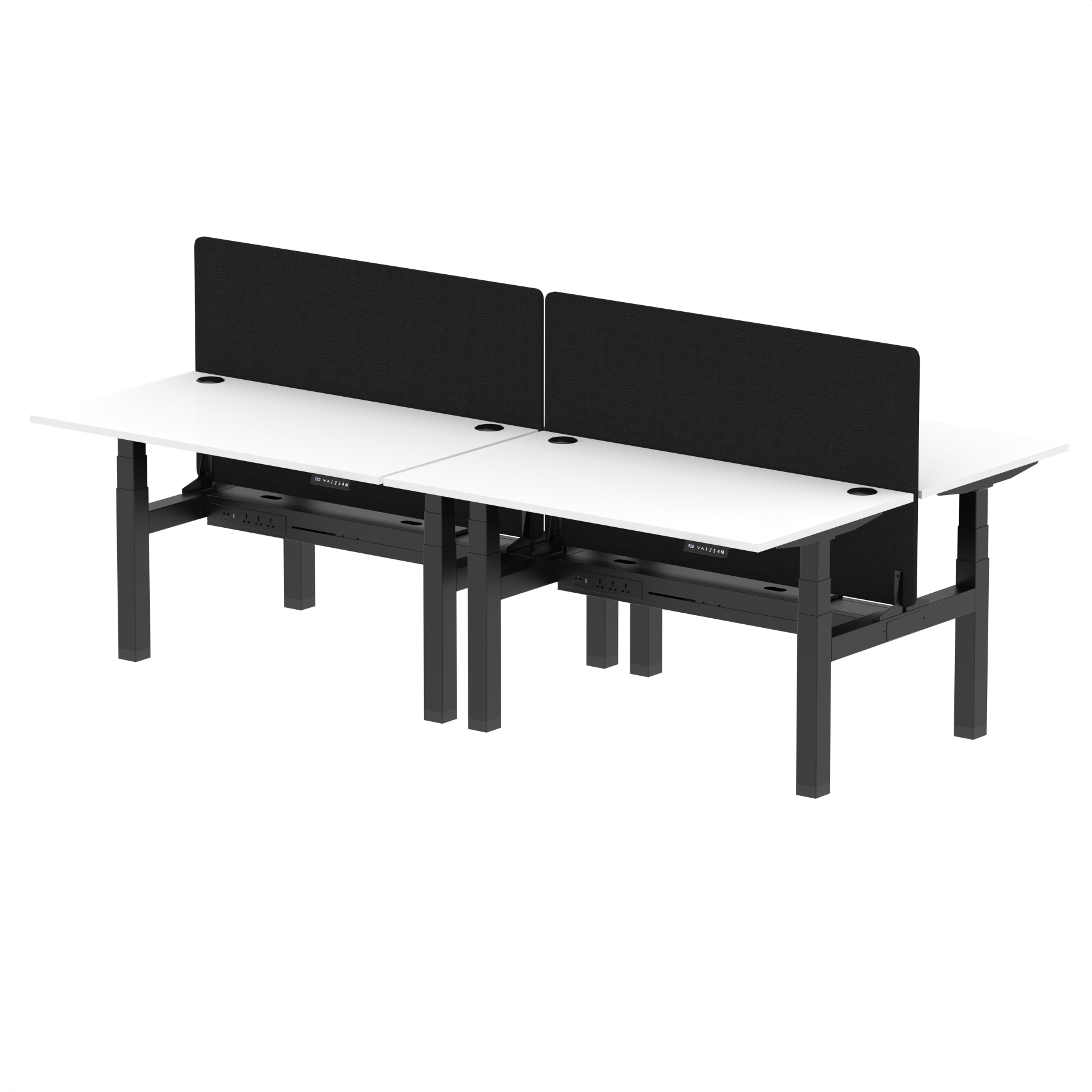 Air Back-to-Back Height Adjustable Bench Desk - 4 Person with Black Straight Screen