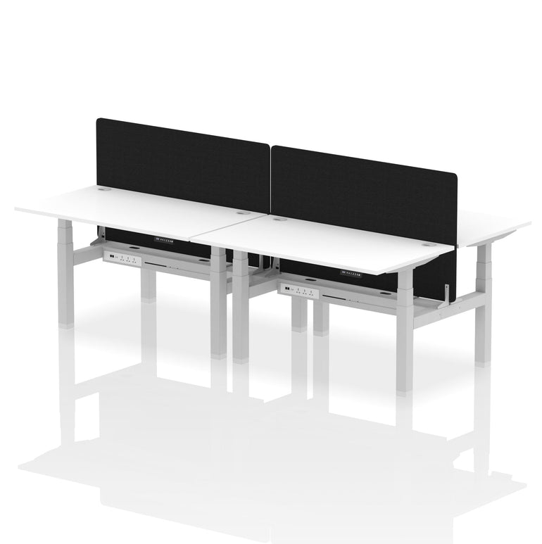 Air Back-to-Back Height Adjustable Bench Desk - 4 Person with Black Straight Screen