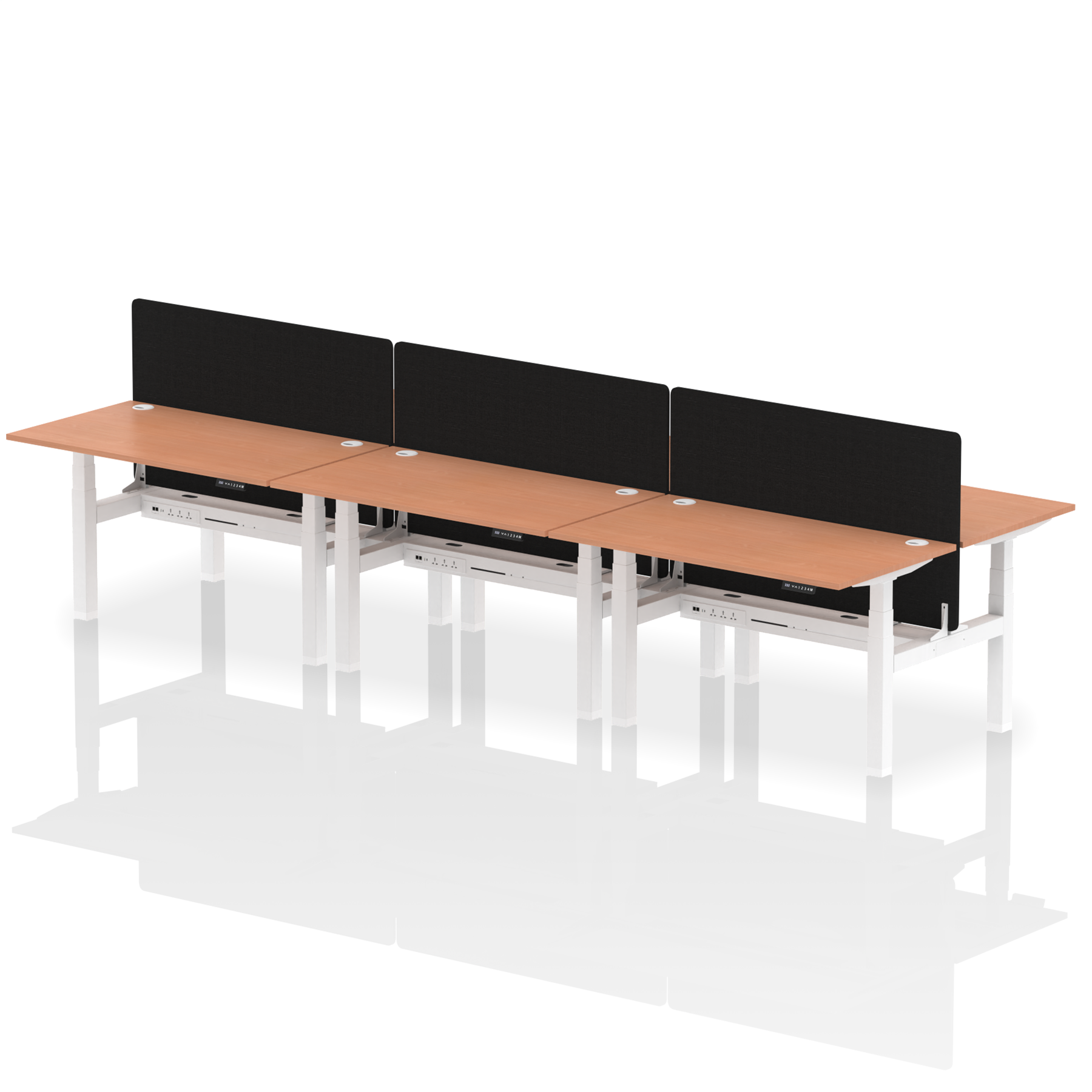 Air Back-to-Back Height Adjustable Bench Desk - 6 Person with Black Straight Screen