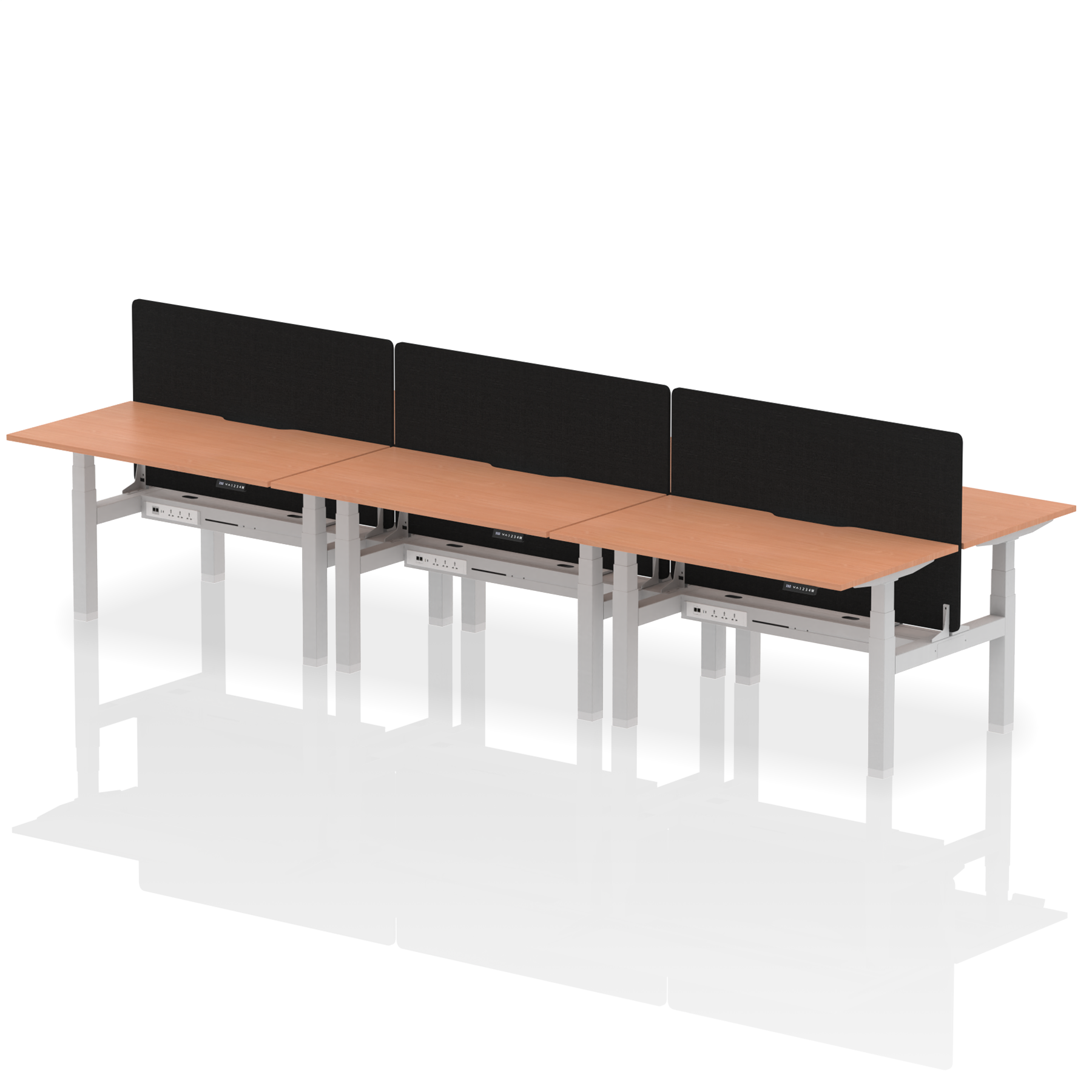 Air Back-to-Back Scalloped Edge Height Adjustable Bench Desk - 6 Person with Black Straight Screen