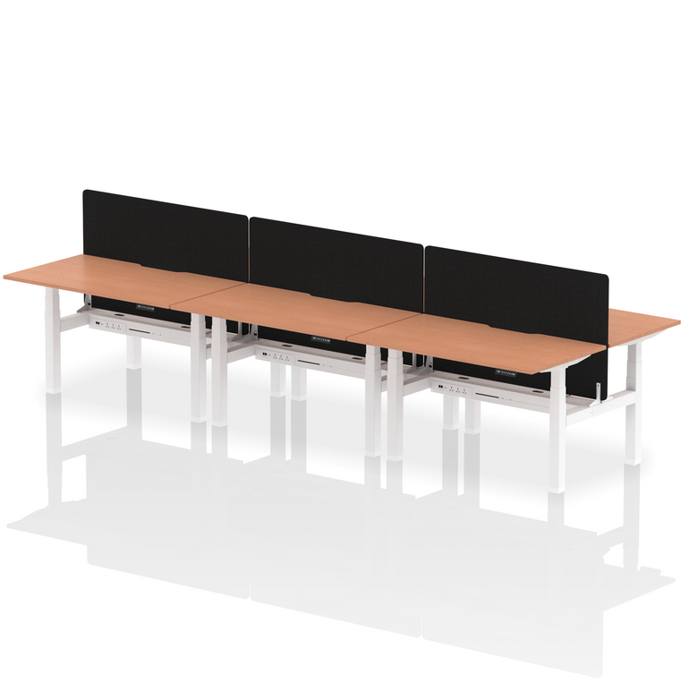 Air Back-to-Back Scalloped Edge Height Adjustable Bench Desk - 6 Person with Black Straight Screen