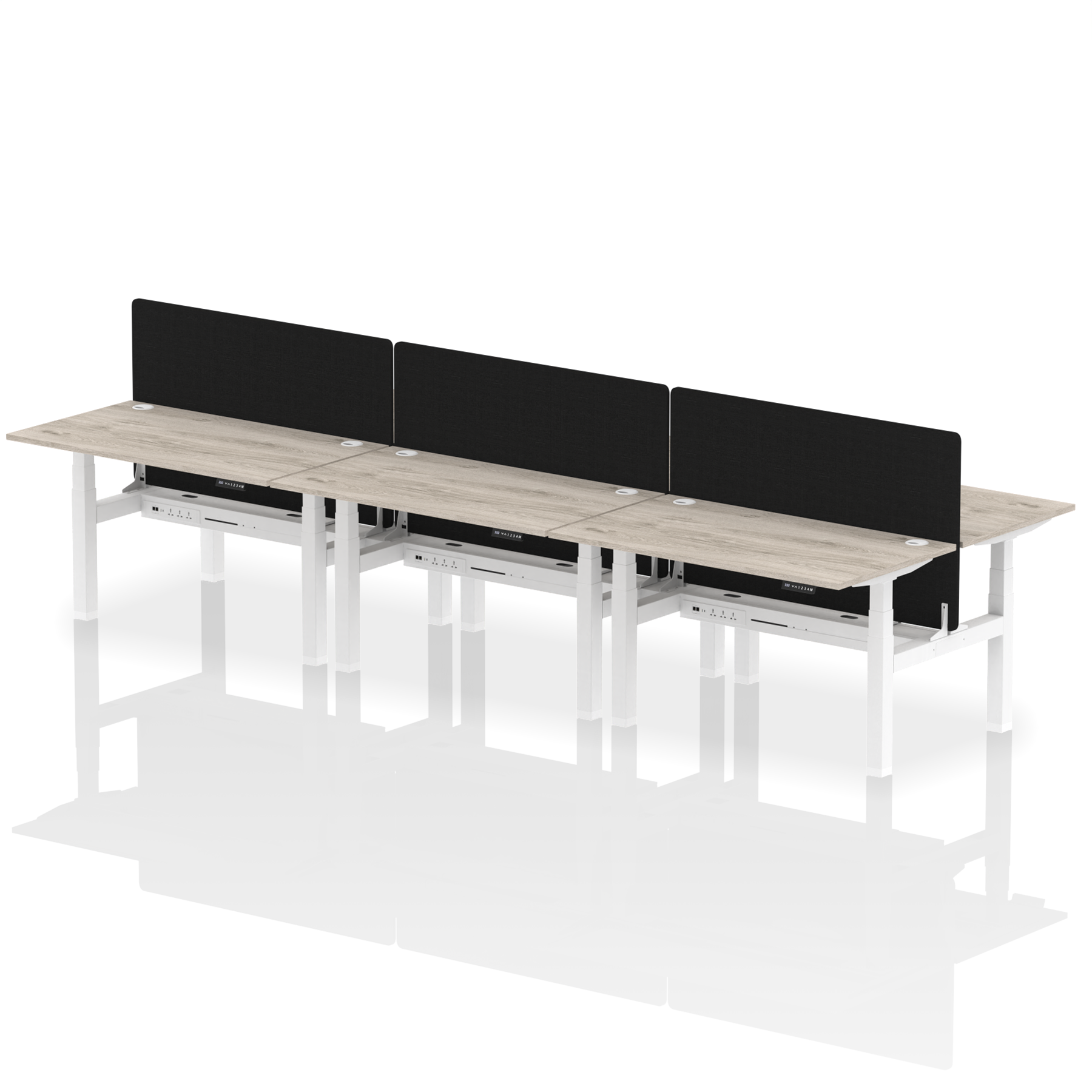 Air Back-to-Back Height Adjustable Bench Desk - 6 Person with Black Straight Screen